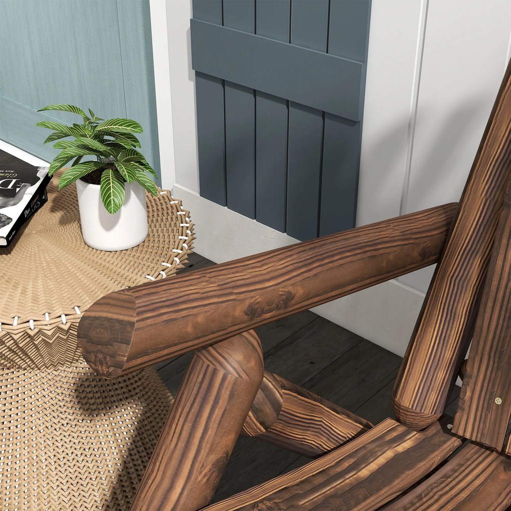 Outsunny Fotel ogrodowy, Zewnętrzny Fotel z Wysokim Oparciem, do 113 kg, Odporny na warunki atmosferyczne, Drewno Naturalne, Brązowy