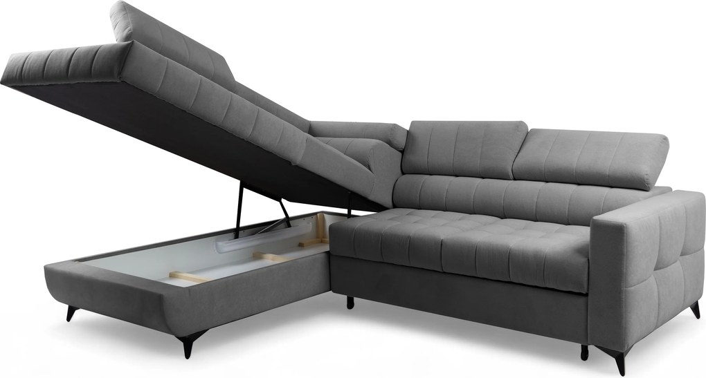 Narożnik Nardo L z funkcją spania lewostronny - szary plusz Pretty 17