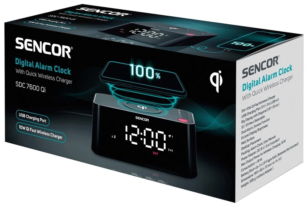 Sencor SDC 7600 Qi zegar z ładowarką, czarny