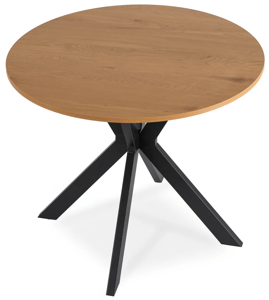 Stół Okrągły LAUREN 90 cm Dąb Złoty/Czarny Loft Nowoczesny