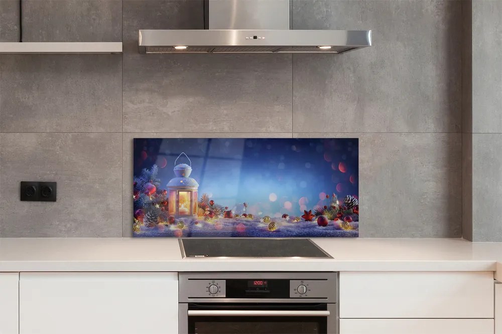 Panel szklany do Kuchni Zimowy Lampion w Śniegu
