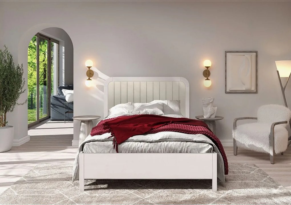 Łóżko bukowe Visby MODENA, 160X200, biały/ecru