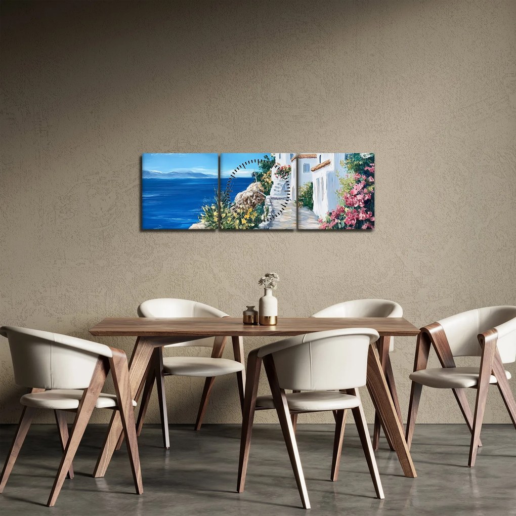 Obraz - Uliczka nad morzem (z zegarem) (90x30 cm)