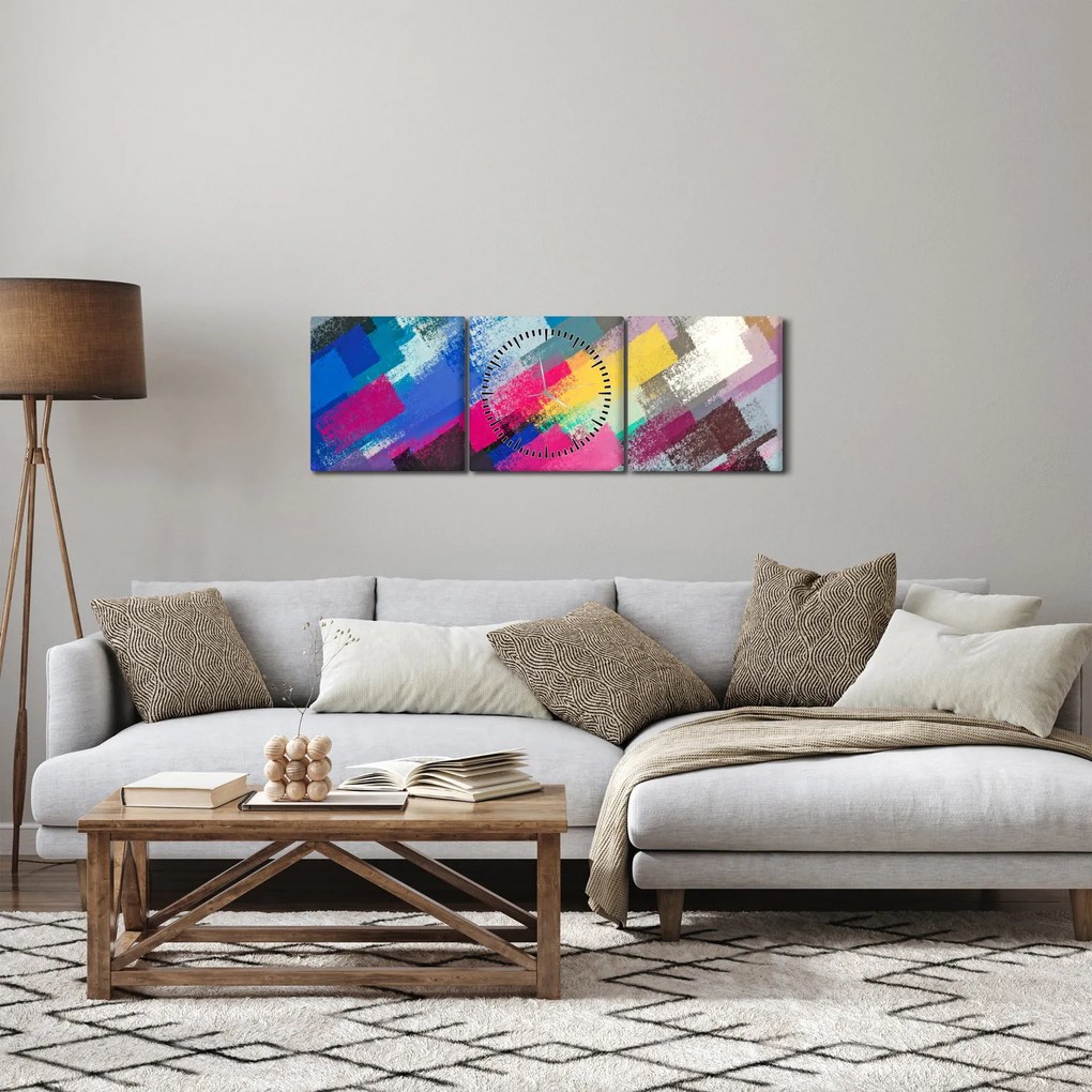 Obraz - Kolorowe pociągnięcia pędzlem (z zegarem) (90x30 cm)