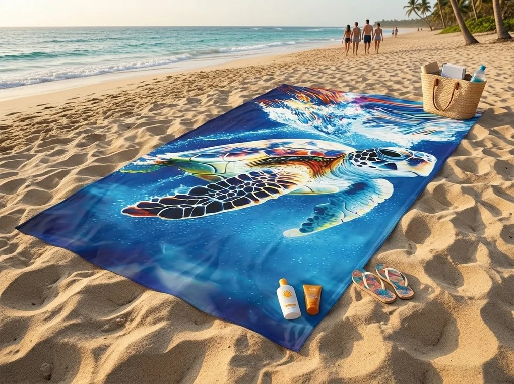 Szybkoschnący ręcznik plażowy XXL CHELONIA niebieski 150 x 210 cm, 100% mikrofibra