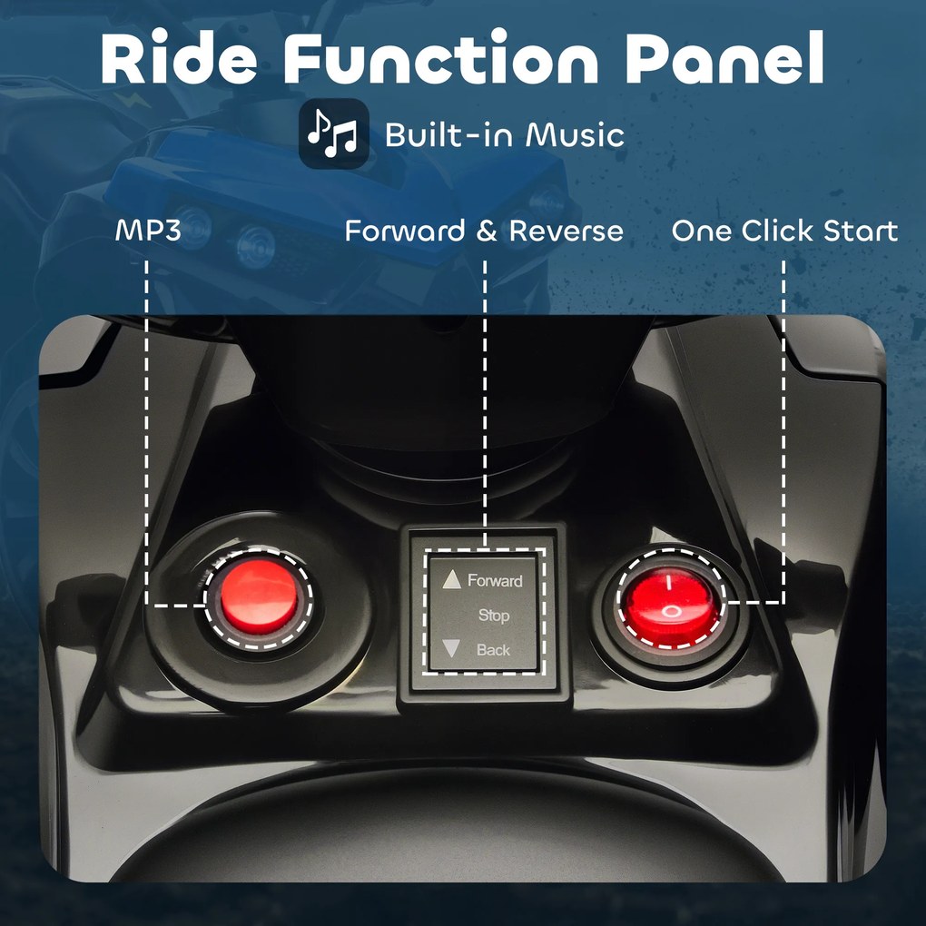 AIYAPLAY Elektryczny quad dla dzieci ATV z akumulatorem 6V do ładowania, LED-światłami i muzyką, wiek 3-8 lat, niebieski | Aosom PL