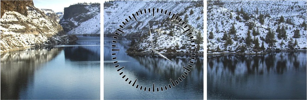 Obraz - zimowy krajobraz z jeziorem (z zegarem) (90x30 cm)