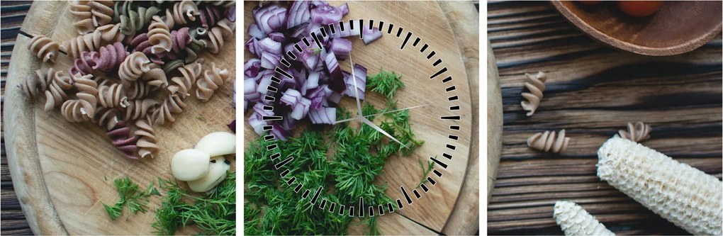 Obraz - Z deski kuchennej (z zegarem) (90x30 cm)