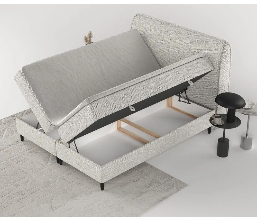 Jasnoszare łóżko boxspring ze schowkiem 140x200 cm Melba – Maison de Rêve