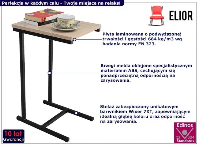 Stolik boczny w stylu industrialnym czarny + dąb sonoma - Liros 4X
