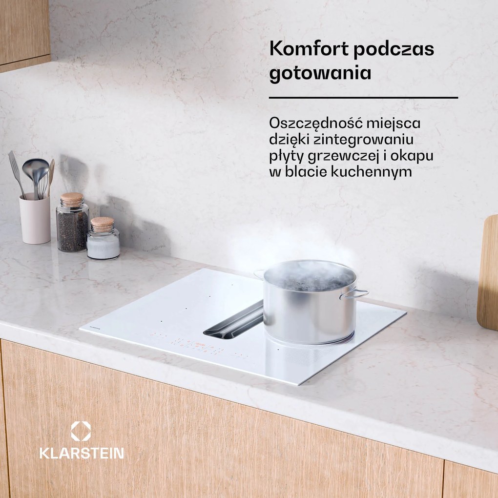 Klarstein AirJet FlexPro płyta indukcyjna z wbudowanym okapem, płyta indukcyjna + okap, Down Air System