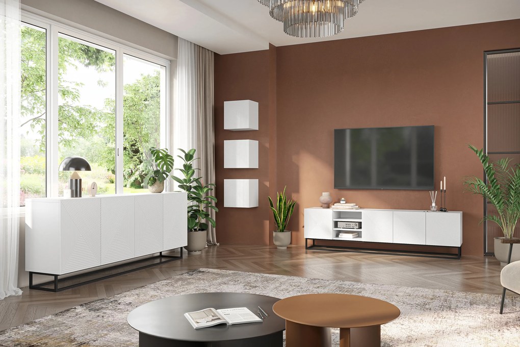 Komoda Asha 200 cm z metalowym stelażem - biały mat