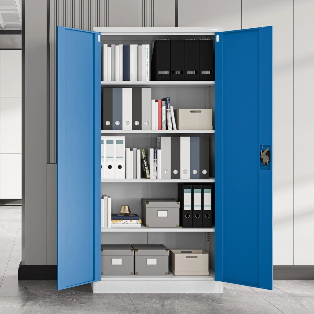 Biurowa szafa metalowa na akta JAN, 900 x 1850 x 400 mm, szaro-niebieska