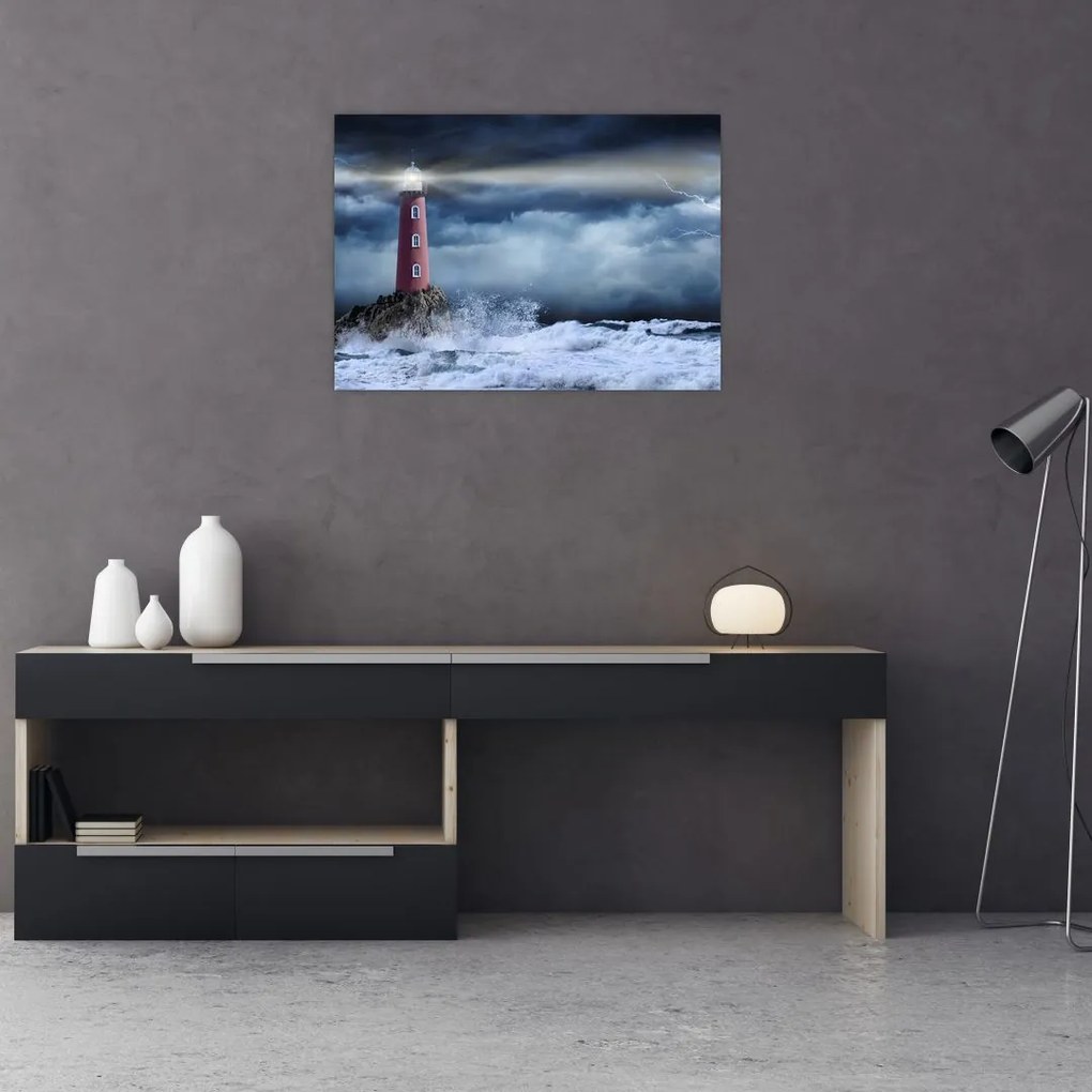 Obraz - Latarnia morska na klifie (70x50 cm)