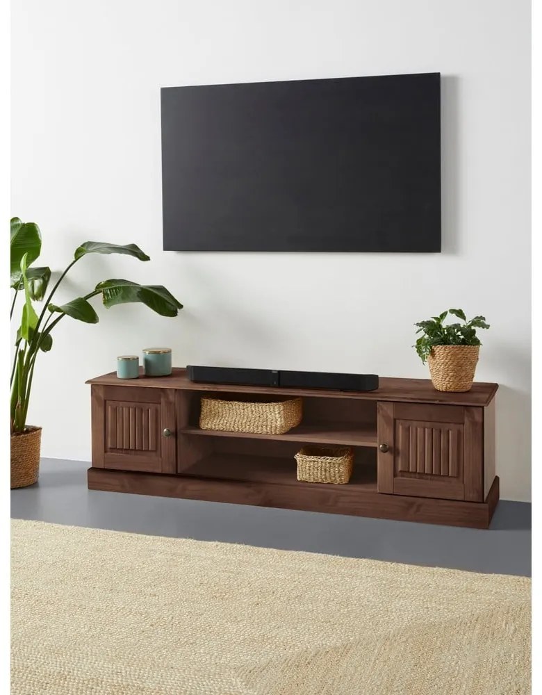 Brązowa szafka pod TV z litego drewna sosnowego 45x40 cm Mille – Støraa