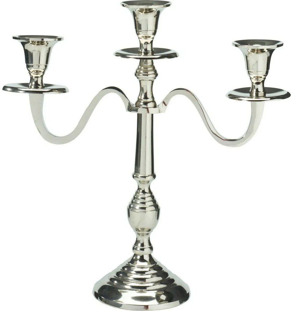 Metalowy świecznik 3-ramienny 29x10x30 cm, kolor srebrny, dekor 2