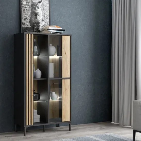 Elegancka witryna z podświetleniem LED dąb mauvella -  Lamisso 8X