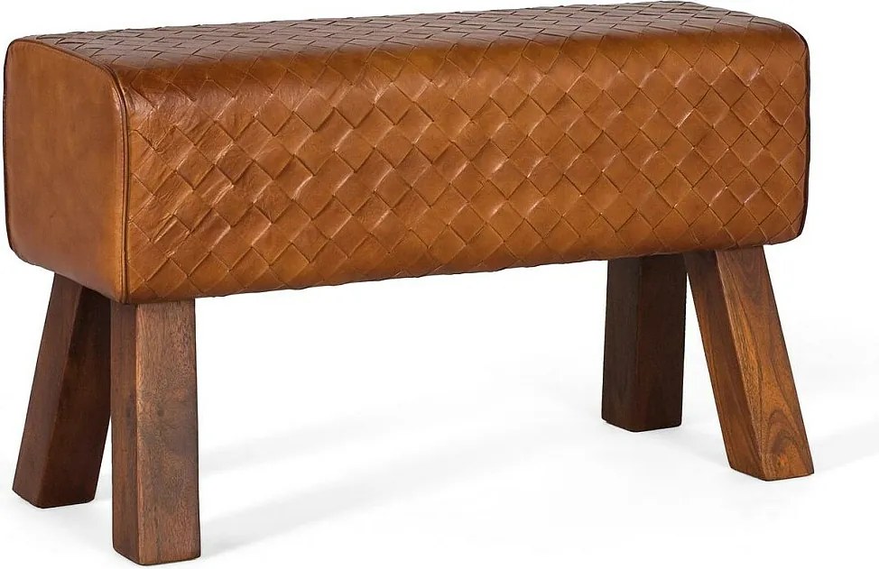 Banc recuvert de cuir et pieds en bois masyw