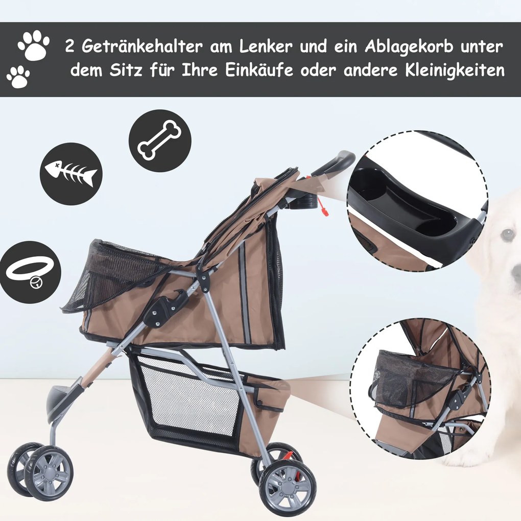 Outsunny Wózek dla Psa Składany Wygodny Brązowy Srebrny do 15kg | Aosom PL