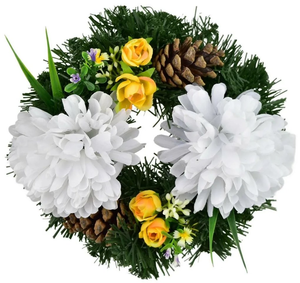 Wianek na Dzień Zaduszny Białe chryzantemy, 20 cm