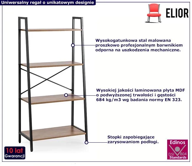 Loftowy otwarty regał z 4 półkami czarny + orzech E2-D43