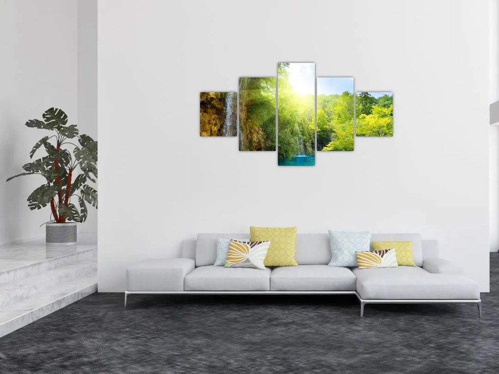 Obraz - wodospady w pralesie (125x70 cm)