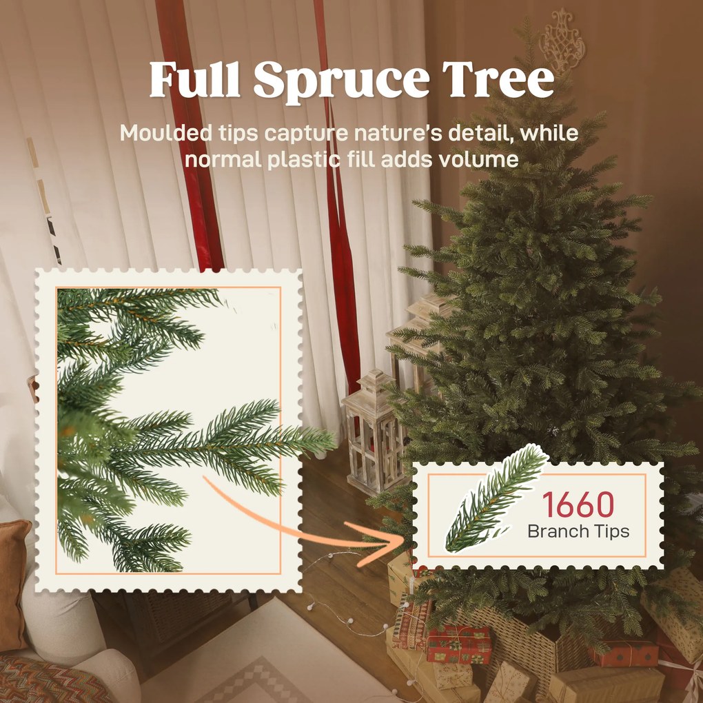 HOMCOM Sztuczna choinka z realistycznymi gałęziami, jodła, metalowy stojak, łatwy montaż, zielona | Aosom PL