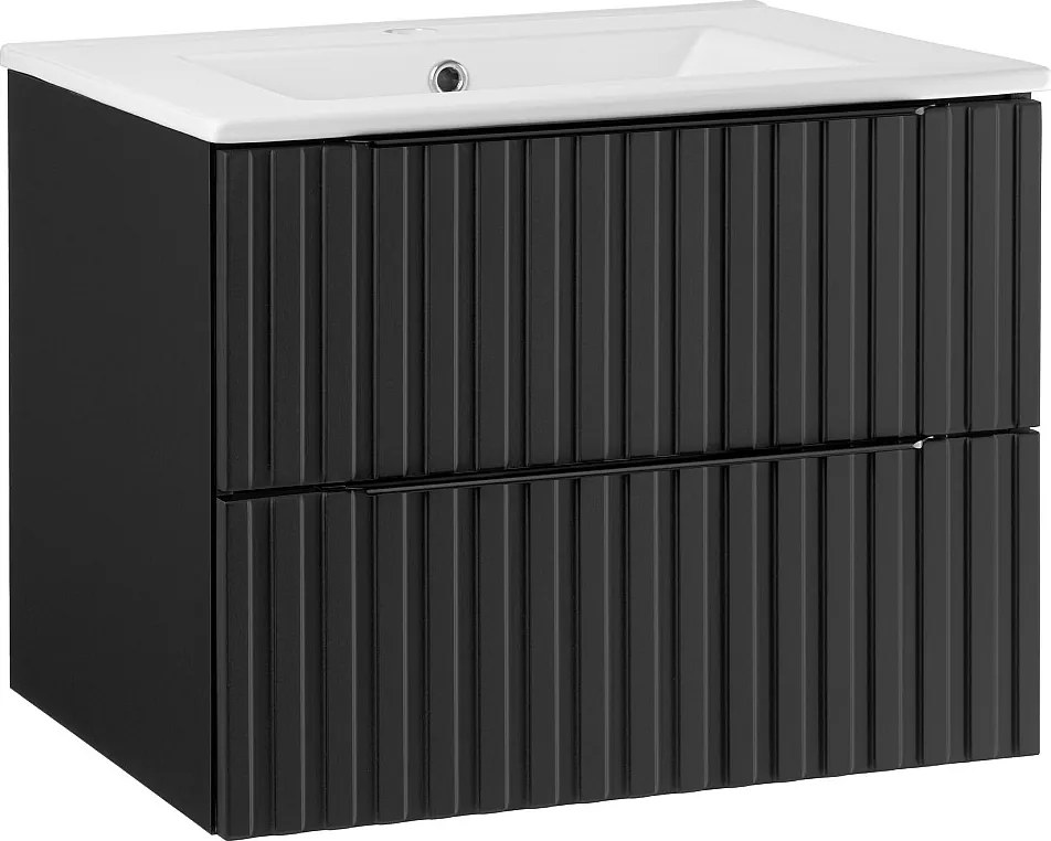 Ryflowany Zestaw Łazienkowy 60cm Szafka z Umywalką Czarny Mat Amy