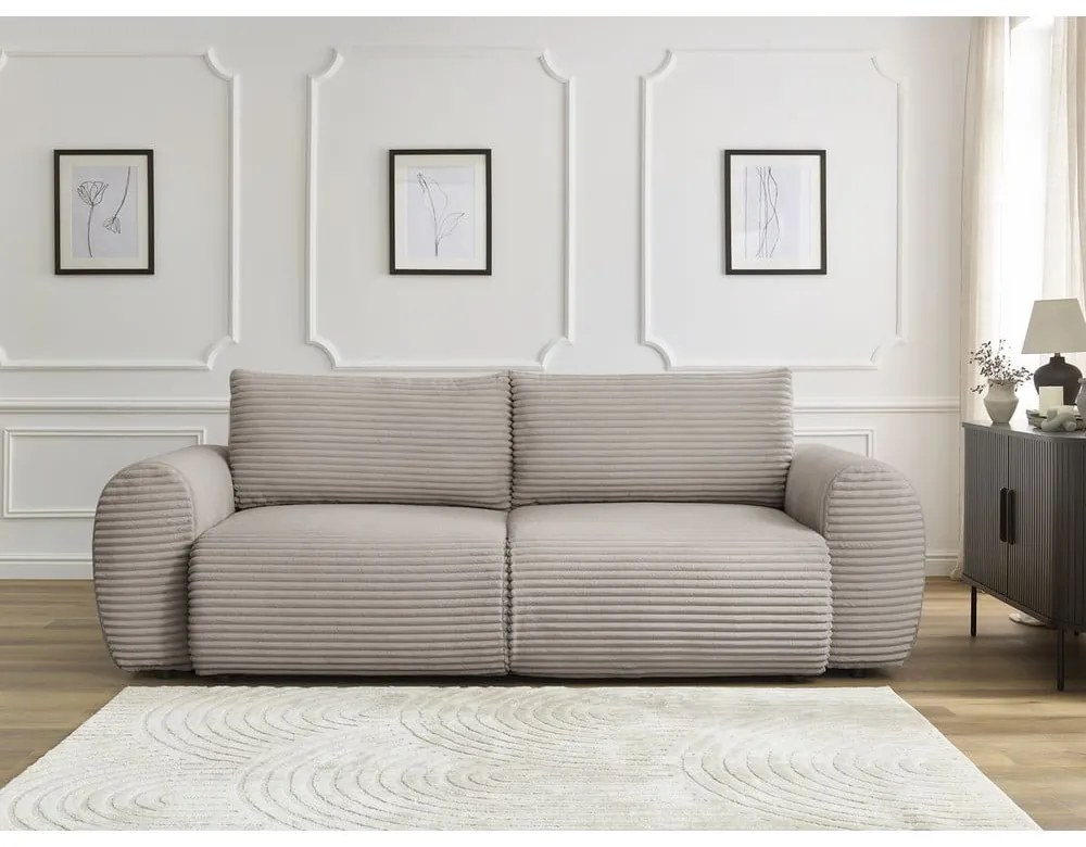Jasnoszarobeżowa sztruksowa rozkładana sofa 257 cm Lucien – Bobochic Paris