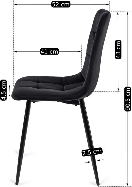 Krzesło Tapicerowane do Jadalni PERU Czarne Welurowe Nowoczesne Loft