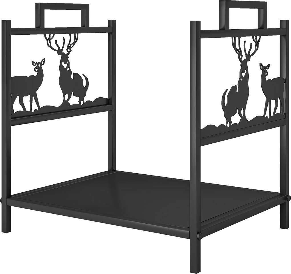 Outsunny Regał na drewno opałowe do wnętrz 42,5 x 33,5 x 43 cm z designem renifera, metalowy regał w kolorze czarnym