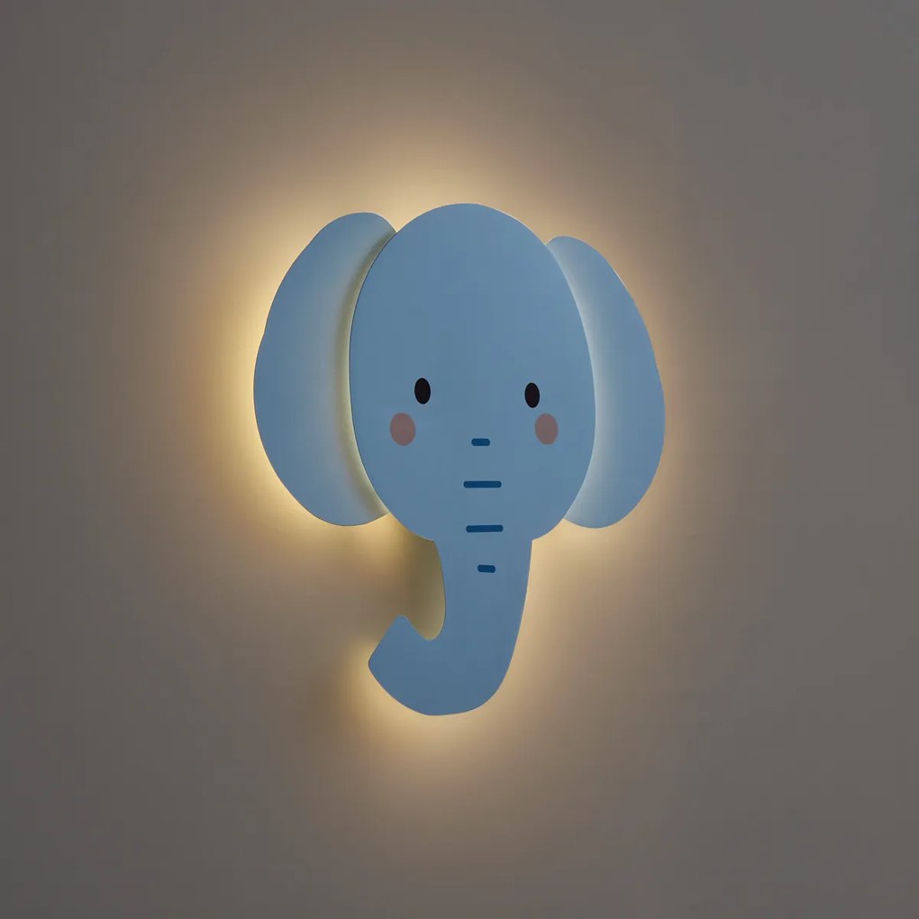 Dziecięca lampa ścienna niebieska z LED z 3-stopniowym ściemnianiem - Ellie the Elephant