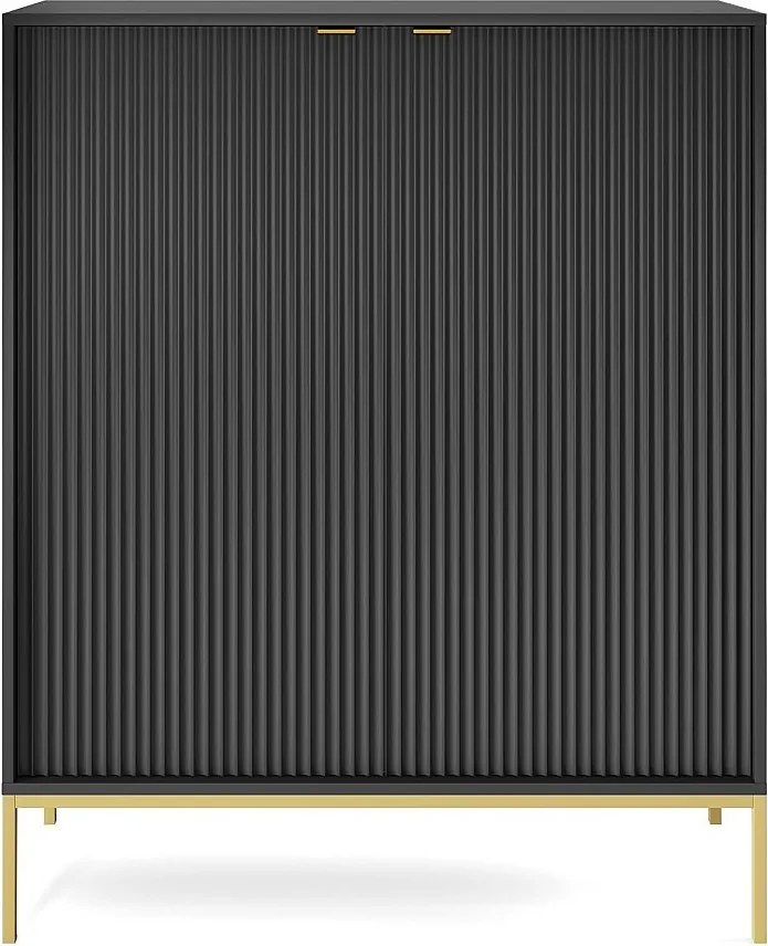 Komoda: 2 drzwi, czarna, złota, 104 x 125 x 39 cm, złote uchwyty