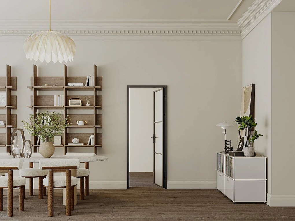 Drzwi kompletne dwustronne z aluminium i matowego szkła hartowanego - wys. 204 x szer. 93 cm - Czarny - MASERU