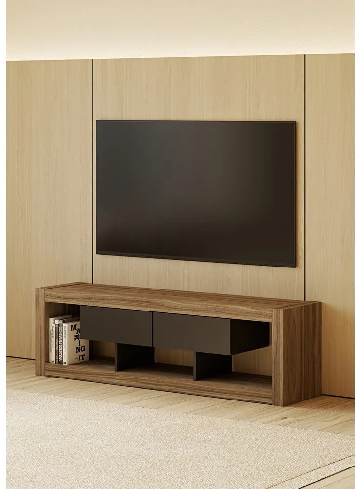 Czarna szafka pod TV w dekorze orzecha 175x52 cm Nara – TemaHome