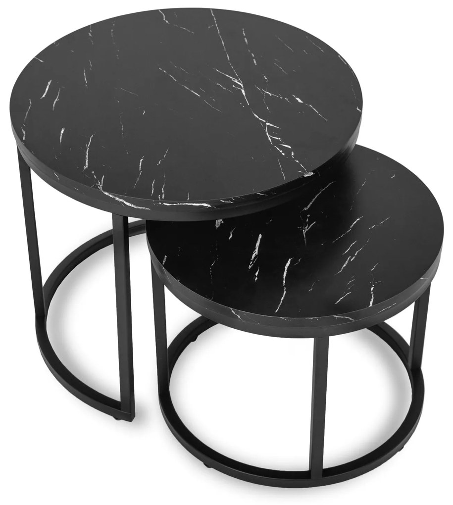 Zestaw Stolików Kawowych MAURO 43 cm/53 cm Czarny Marmur Nowoczesny Glamour