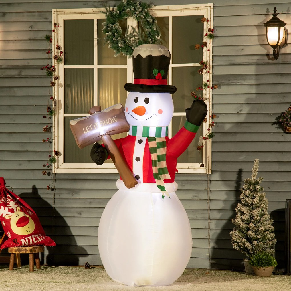Outsunny Dekoracja Bożonarodzeniowa, Bałwanek z Tabliczką, nadmuchiwany, duży, w zestawie z dmuchawą, 103 długość x 70 szerokość x 180 wysokość cm