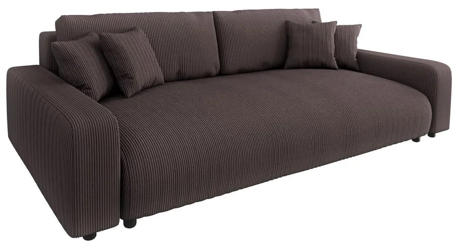 Brązowa sztruksowa rozkładana sofa ze schowkiem 234 cm Sara – Ropez