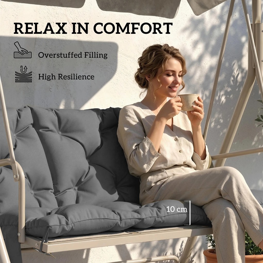 Outsunny Poduszka wodoodporna antypoślizgowa na huśtawkę outdoorowa z oparciem i paskami 150 x 100 cm ciemnoszara | Aosom PL