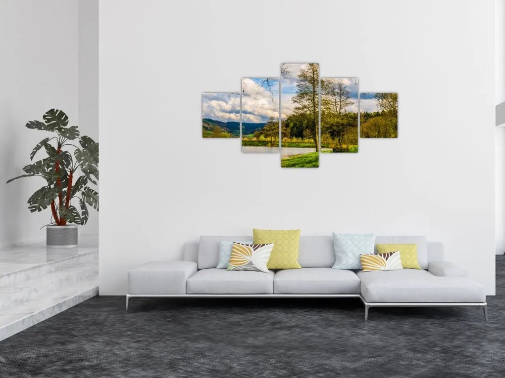 Obraz łodzi nad jeziorem (125x70 cm)