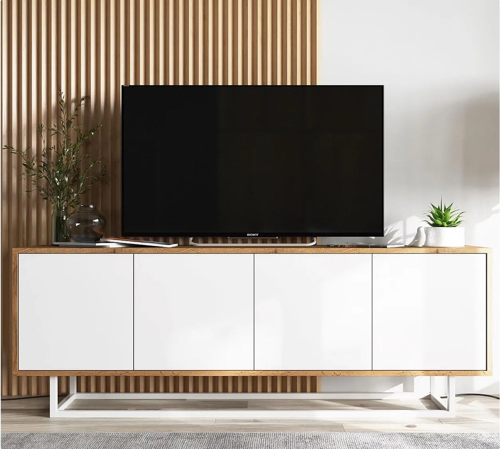 Szafka RTV NILA 3 150 dąb wotan/biała mat