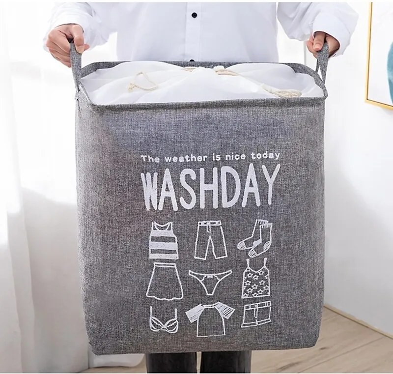 Kosz na pranie ze sznurkiem WASHDAY 50x40x50 cm