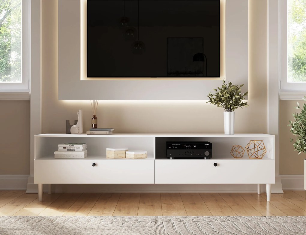 Szafka RTV z półką i szafkami DULLUM 200x58cm, biały