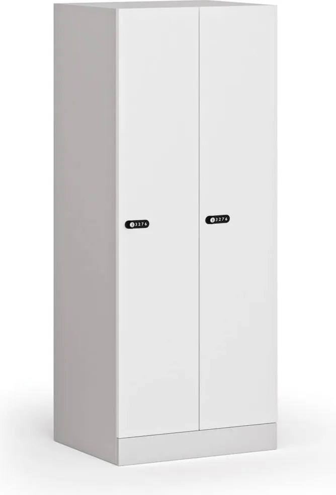 Szafa ubraniowa S1 obniżona 2-drzwiowa, 1500 x 600 x 500 mm, zamek mechaniczny z kodem, drzwi laminowane, biała
