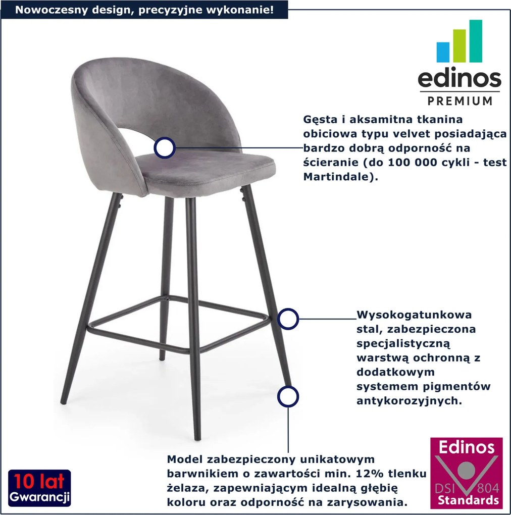 Szary tapicerowany nowoczesny hoker z oparciem T4-P50