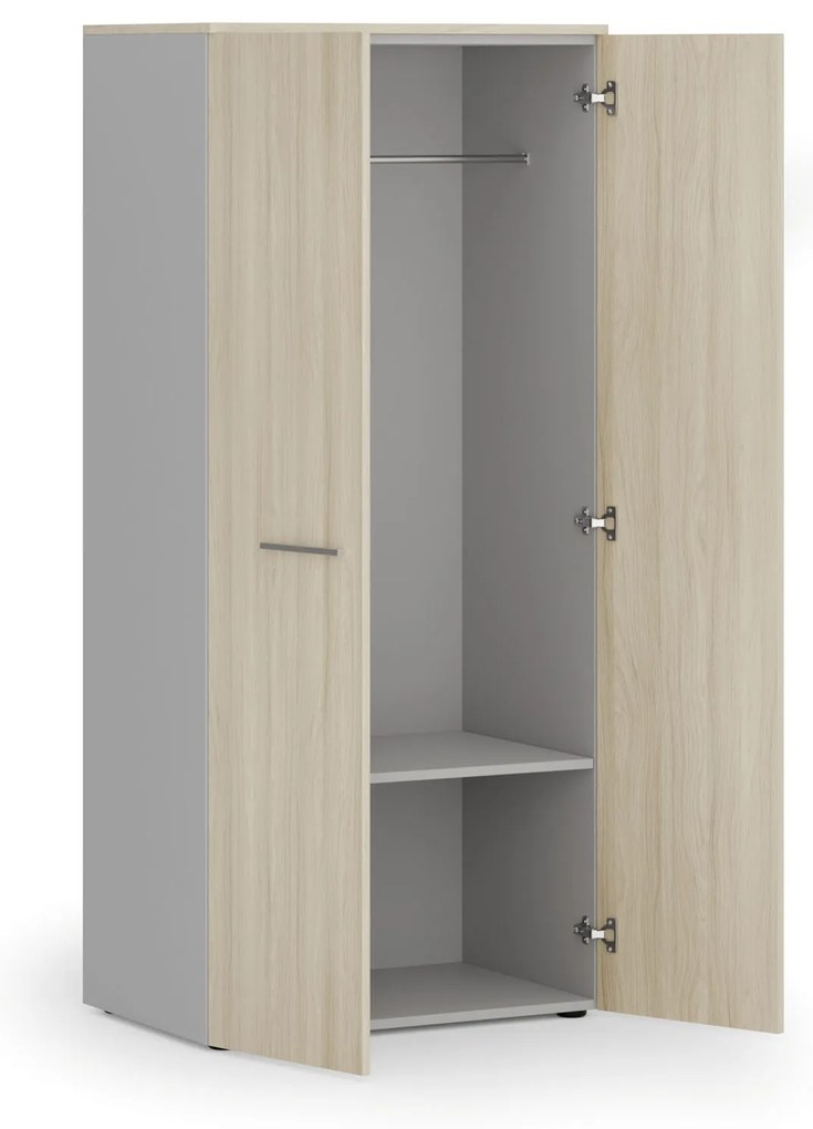 Szafa ubraniowa biurowa PRIMO GRAY, 1 półka, drążek do szafy, 800 x 500 x 1781 mm, szary/dąb naturalny