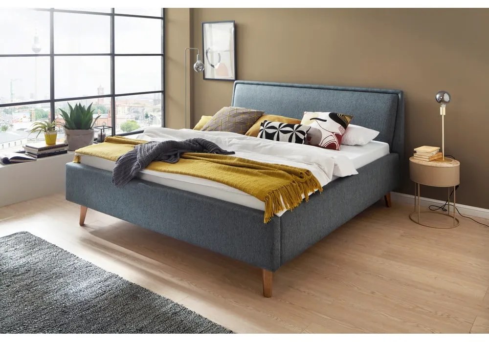 Zielone/niebieskie tapicerowane łóżko dwuosobowe bez stelaża 180x200 cm Frieda – Meise Möbel