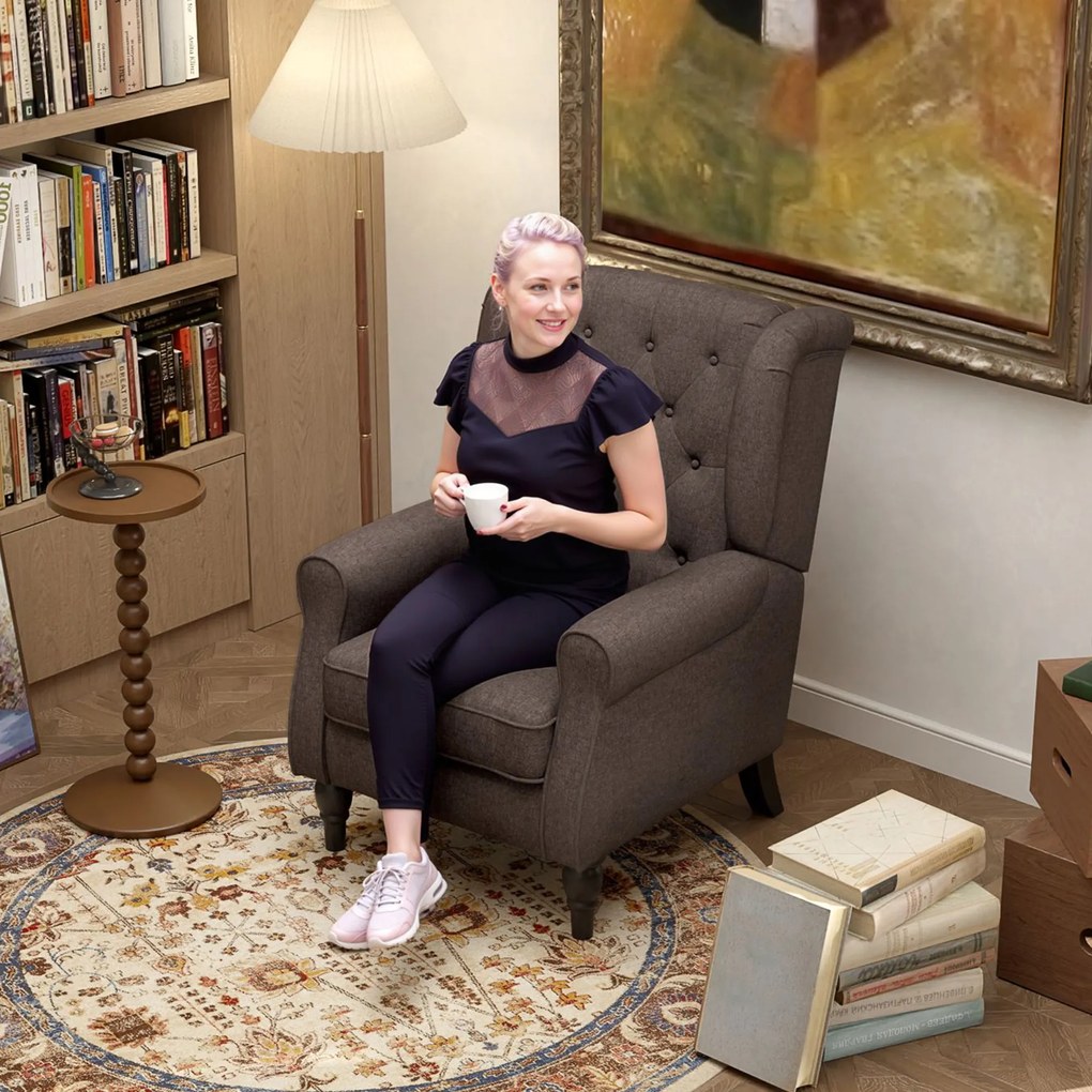 HOMCOM Fotel Uszny z Pikowaniem – Elegancja i Komfort w Twoim Salonie, Brązowy