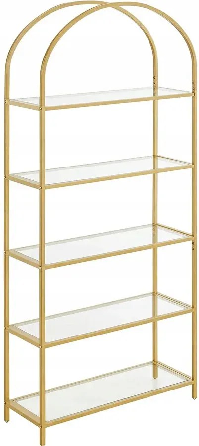 Złoty regał szklany z 5 półkami w stylu glamour W0-W76