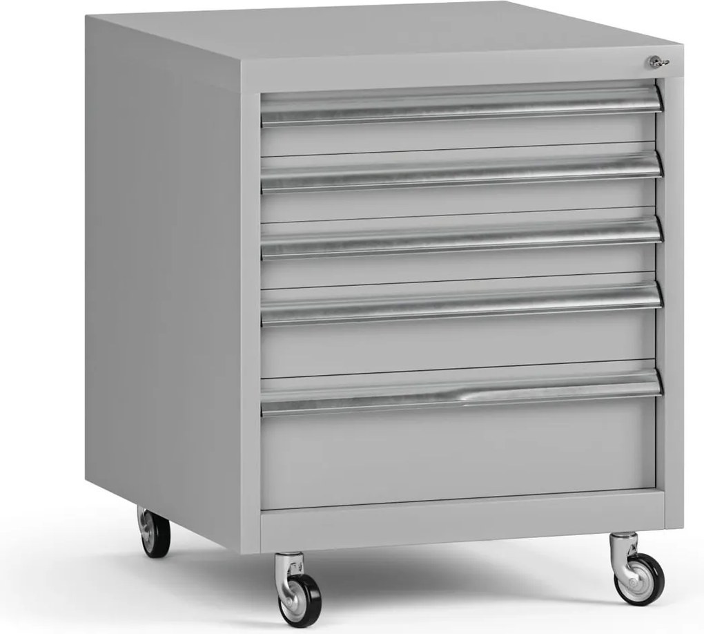 Kontenerek mobilny na narzędzia G345 do stołów warsztatowych, 5 szuflad, 565 x 580 x 670 mm, szary